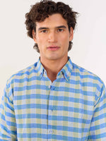 Load image into Gallery viewer, Blue &amp; Green Checked Irish Linen Shirt
