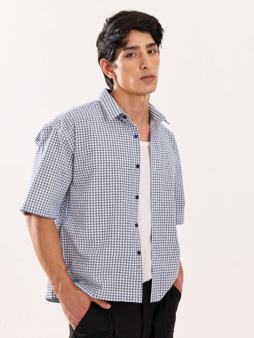 Blue Checkered Cropped Shirt (Pre-Order)