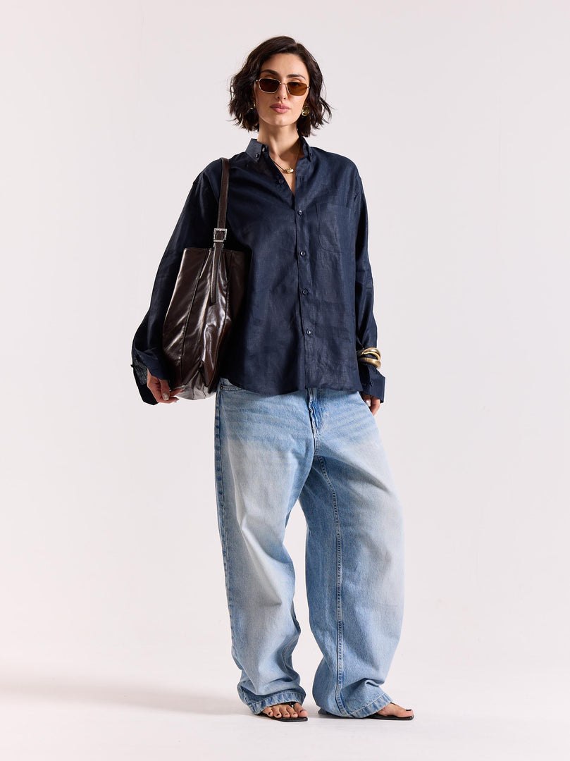 Dark Navy Irish Linen Shirt