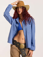 Load image into Gallery viewer, Blue Checkered Oversized Cropped Shirt