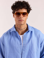 Load image into Gallery viewer, Dark Dusty Blue Linen Cropped Shirt
