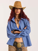 Load image into Gallery viewer, Blue Checkered Oversized Cropped Shirt