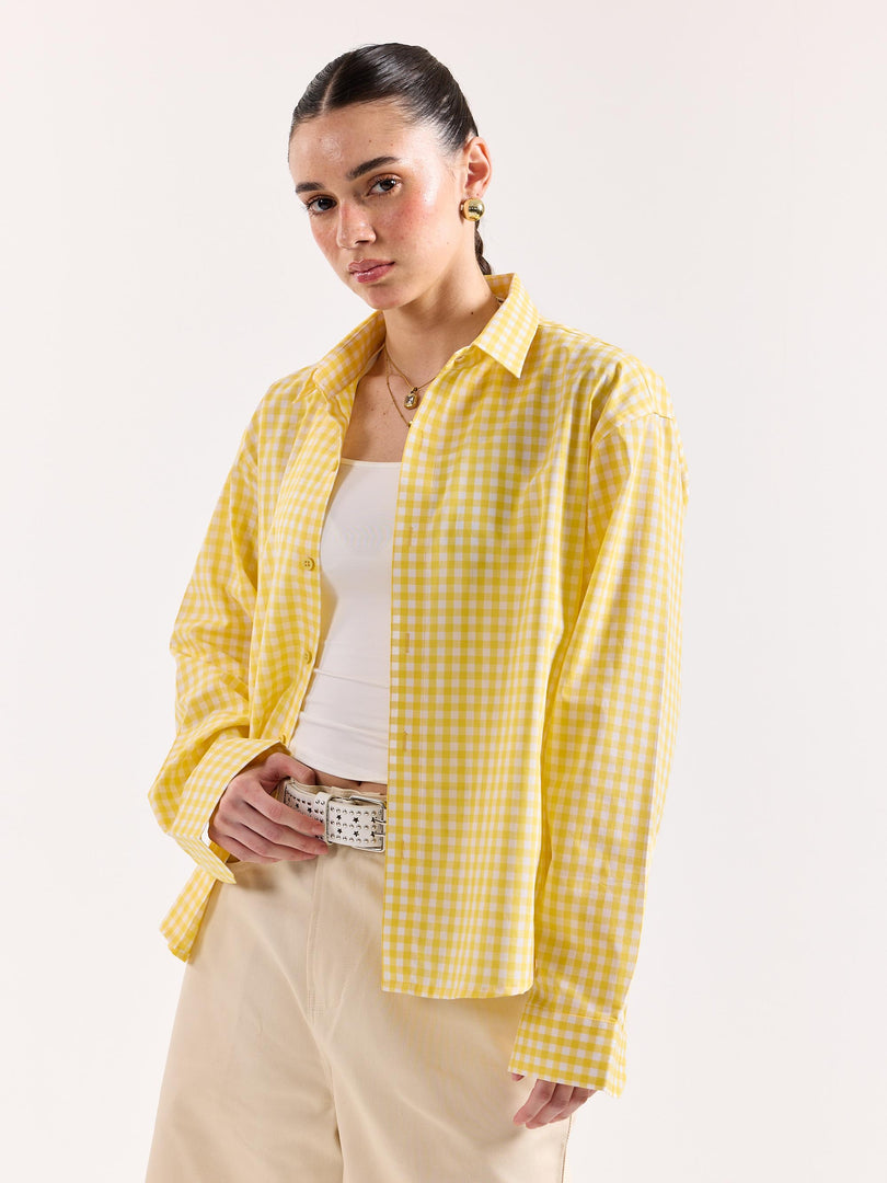 Yellow & White Checkered Poplin Oversized Shirt