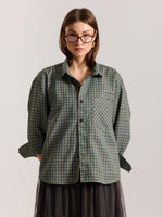 Load image into Gallery viewer, Olive Checkered Oversized Cropped Shirt