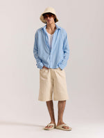 Load image into Gallery viewer, Sky Blue &amp; White Striped Drape Shirt