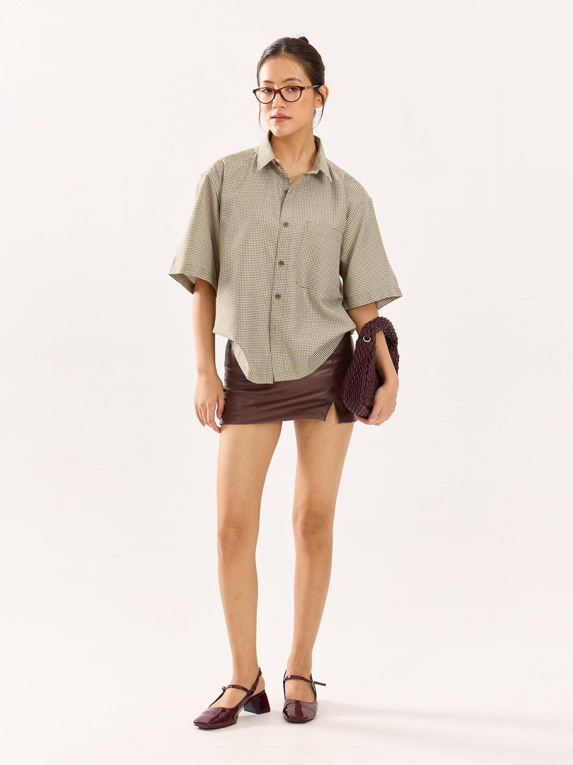 Brown Checkered Cropped Shirt (Pre-Order)