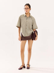 Brown Checkered Cropped Shirt