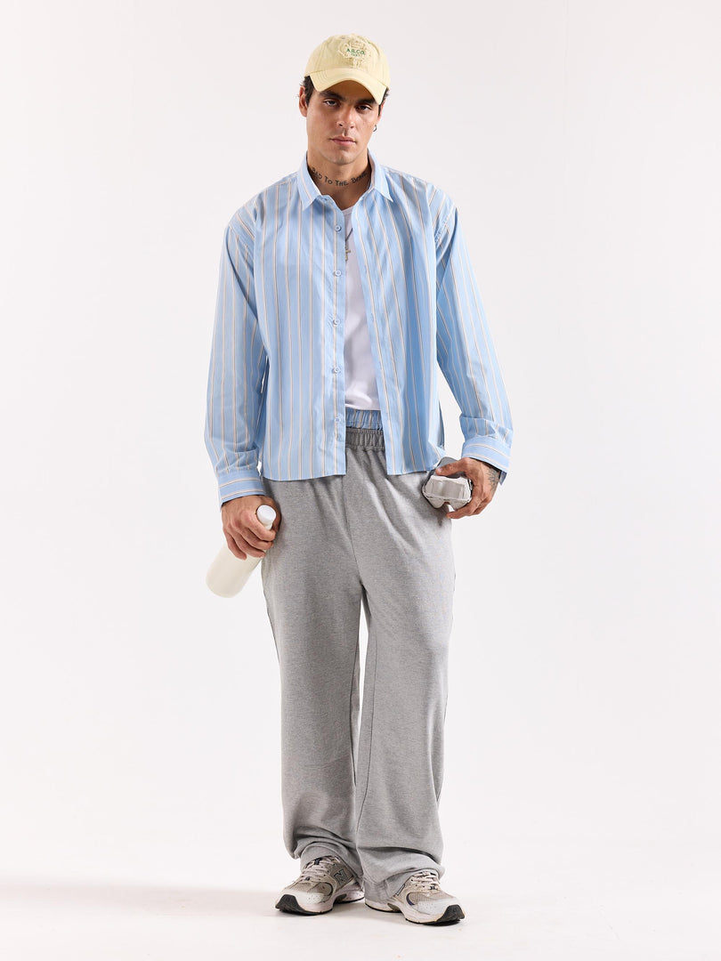 Baby Blue & White Striped Poplin Oversized Shirt