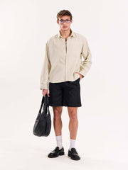 Beige Oversized Cropped Shirt
