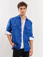 Load image into Gallery viewer, Blue linen overshirt
