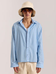 Sky Blue & White Striped Drape Shirt