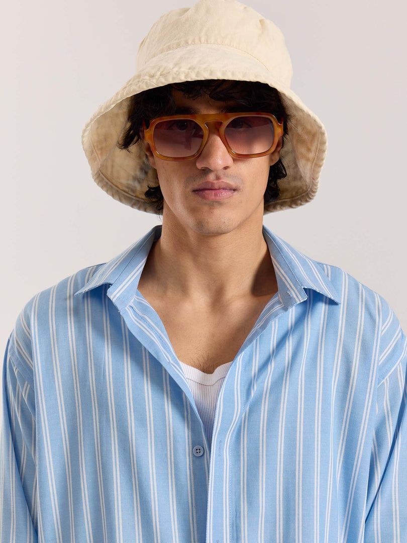 Sky Blue & White Striped Drape Shirt