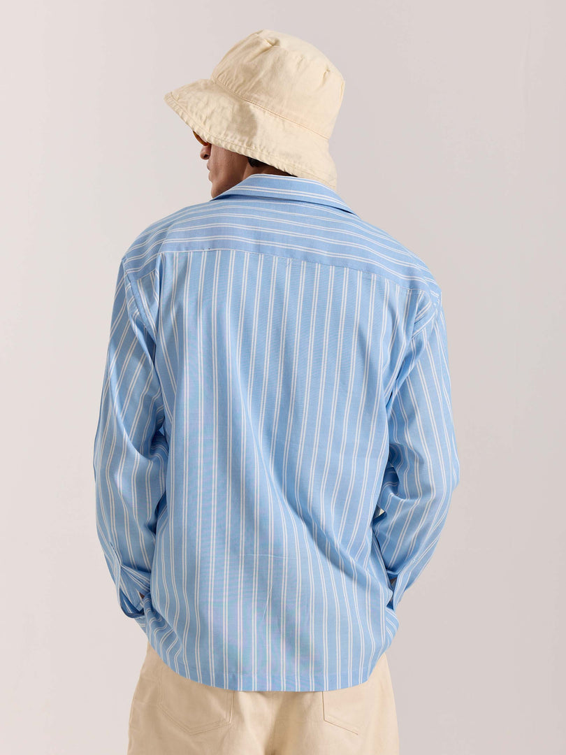 Sky Blue & White Striped Drape Shirt