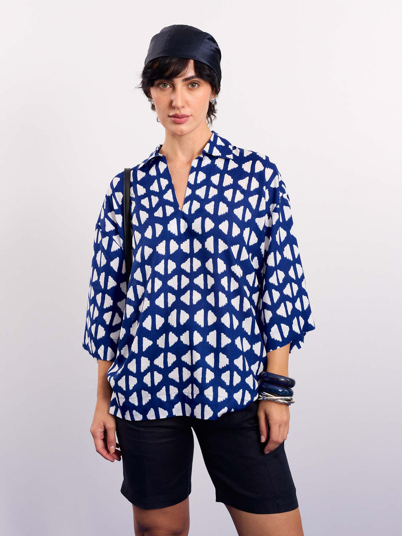 Indigo Blue Indie Printed Pullover