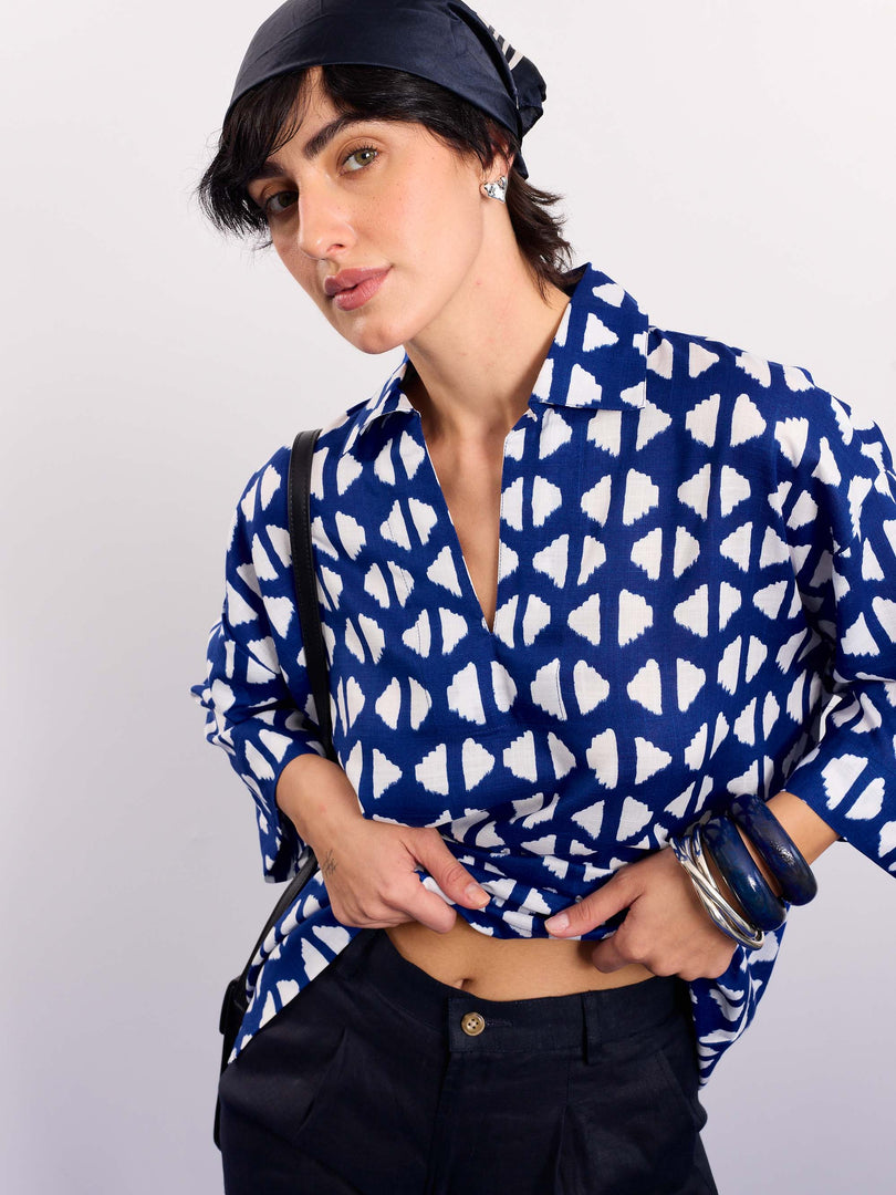Indigo Blue Indie Printed Pullover