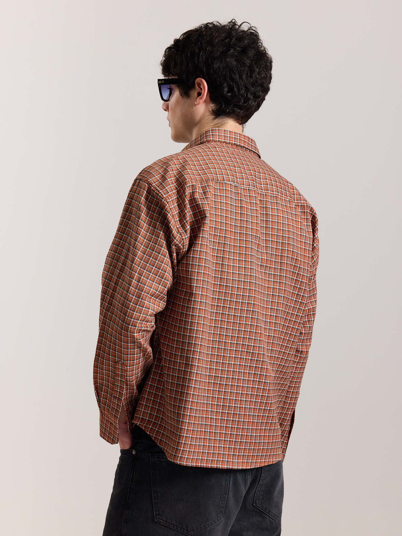 Rust Orange Checkered Oversized Cropped Shirt