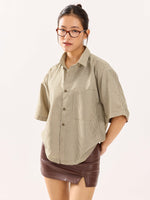 Load image into Gallery viewer, Brown Checkered Cropped Shirt (Pre-Order)
