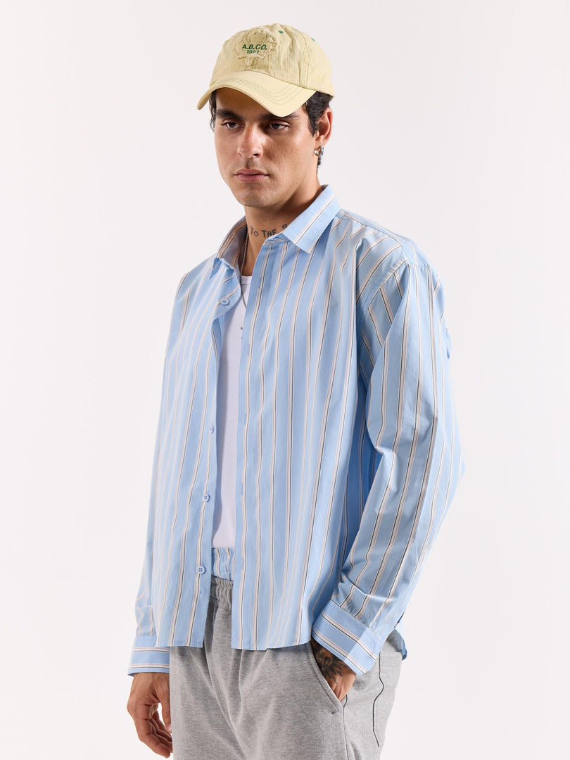 Baby Blue & White Striped Poplin Oversized Shirt