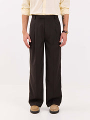 Dark Brown Pinstriped Baggy Fit Trousers
