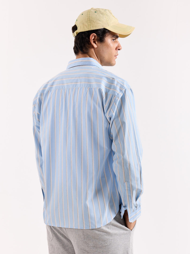 Baby Blue & White Striped Poplin Oversized Shirt