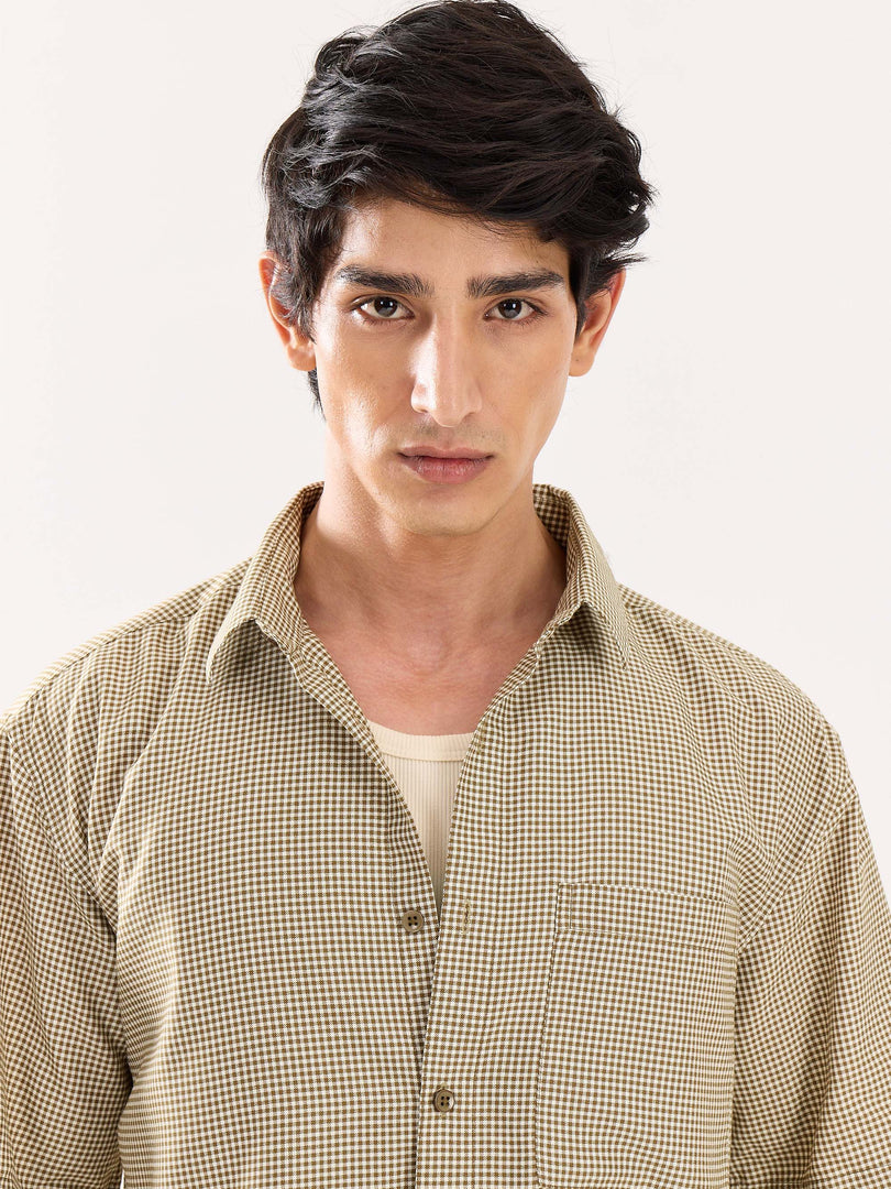 Brown Checkered Cropped Shirt (Pre-Order)
