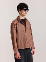 Load image into Gallery viewer, Rust Orange Checkered Oversized Cropped Shirt