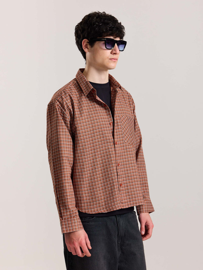 Rust Orange Checkered Oversized Cropped Shirt