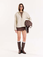 Load image into Gallery viewer, Beige Oversized Cropped Shirt