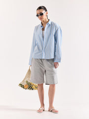 Baby Blue & White Striped Poplin Oversized Shirt