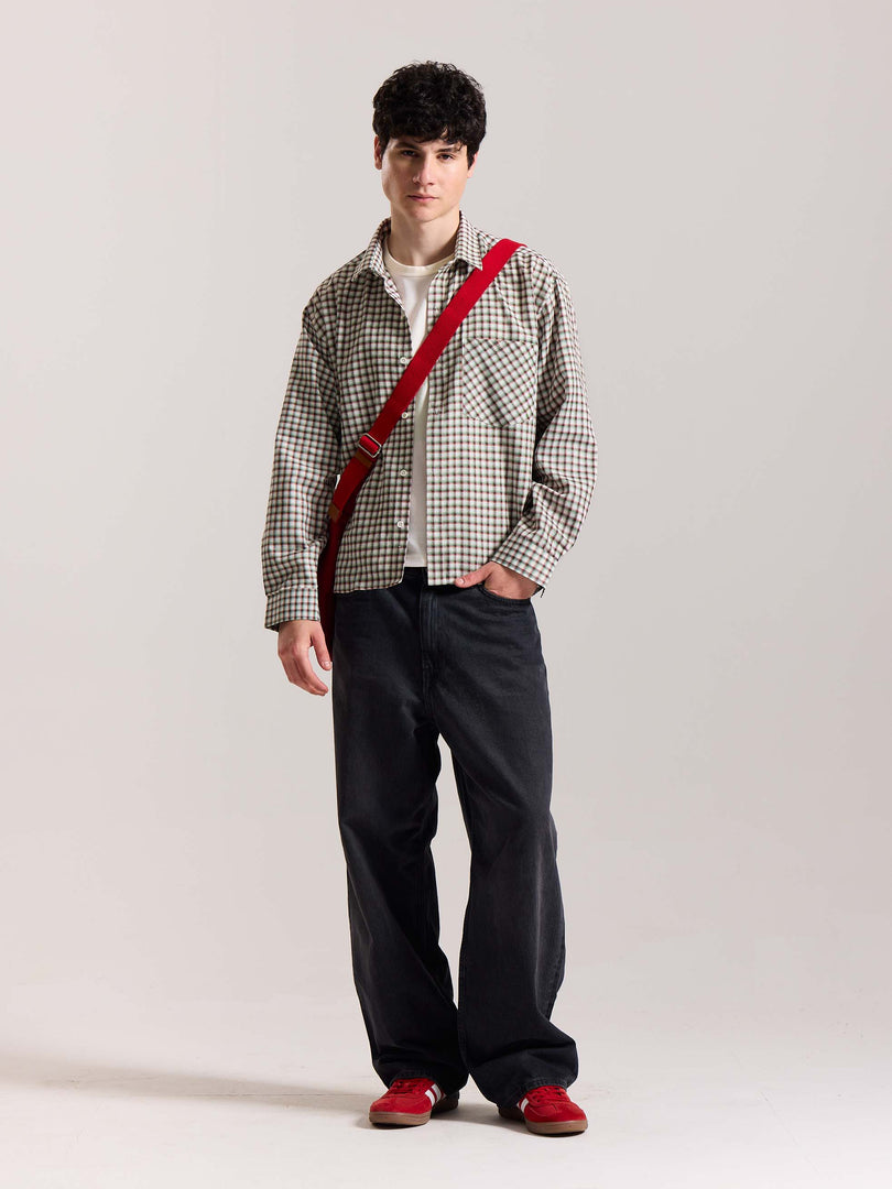 Off White Checkered Oversized Cropped Shirt