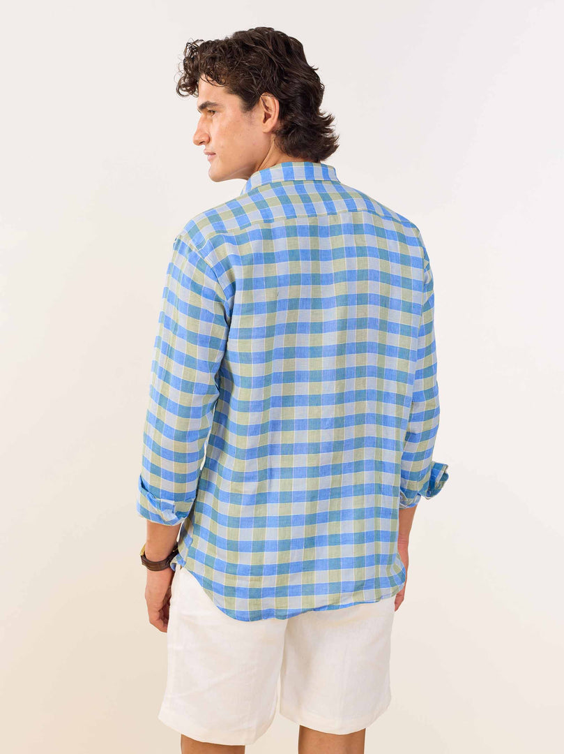 Blue & Green Checked Irish Linen Shirt