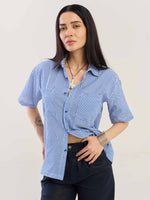 Load image into Gallery viewer, Blue Gingham Seersucker Shirt
