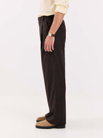 Load image into Gallery viewer, Dark Brown Pinstriped Baggy Fit Trousers
