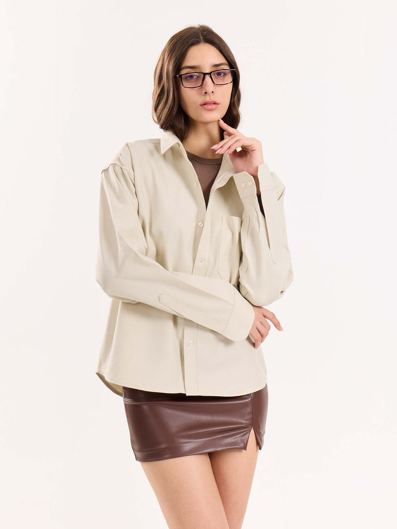 Beige Oversized Cropped Shirt