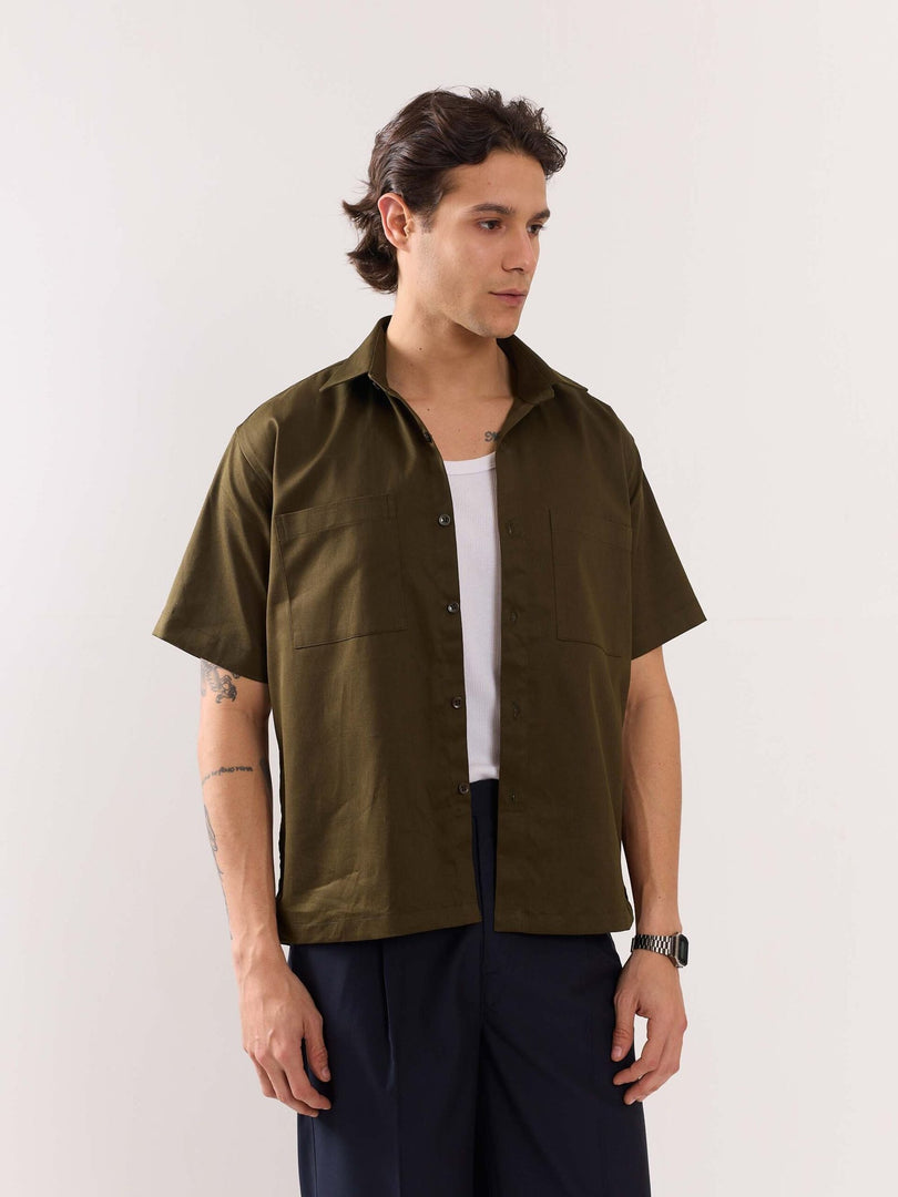 Brown Twill Cropped Shirt
