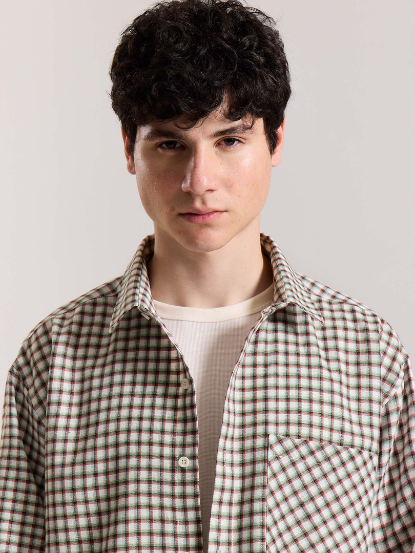 Off White Checkered Oversized Cropped Shirt