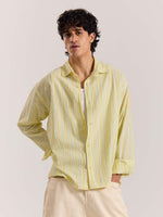 Load image into Gallery viewer, Butter Yellow &amp; Blue Striped Seersucker Shirt