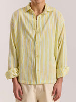 Load image into Gallery viewer, Butter Yellow &amp; Blue Striped Seersucker Shirt