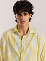Load image into Gallery viewer, Butter Yellow &amp; Blue Striped Seersucker Shirt