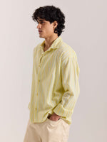 Load image into Gallery viewer, Butter Yellow &amp; Blue Striped Seersucker Shirt
