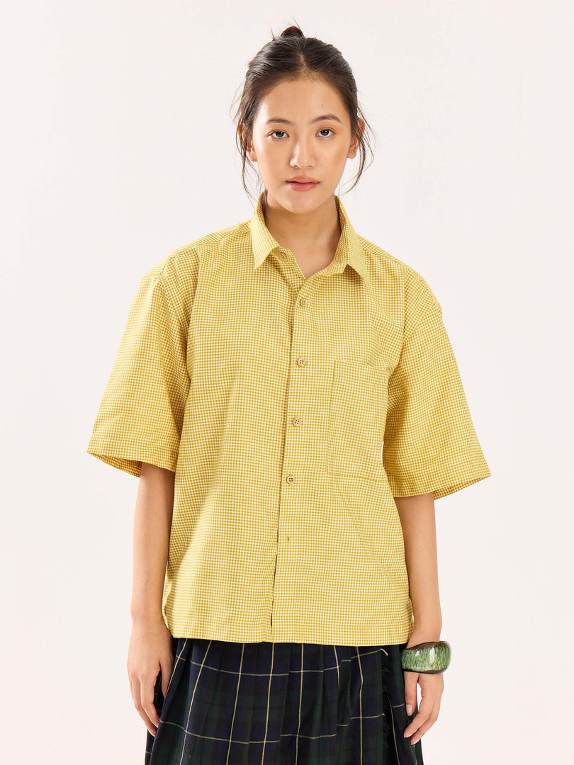 Mustard Checkered Cropped Shirt (Pre-Order)
