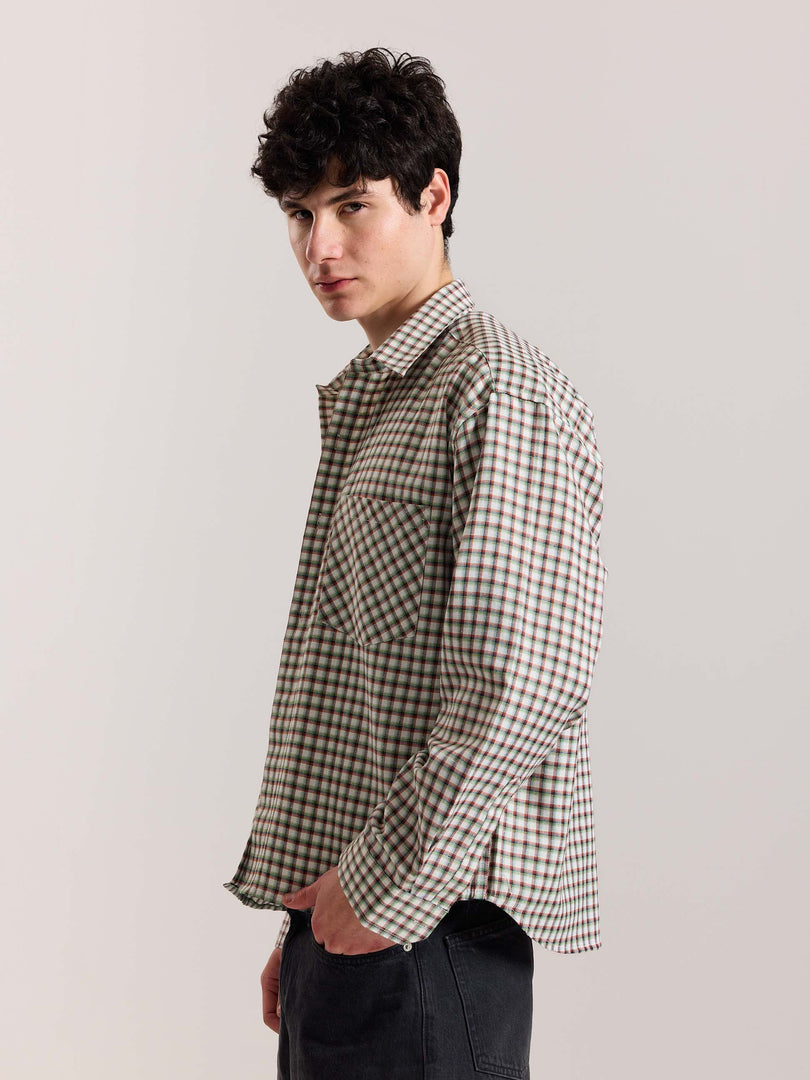 Off White Checkered Oversized Cropped Shirt