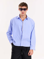 Load image into Gallery viewer, Blue Pinstripe Poplin Cropped Shirt ( Pre-Order )