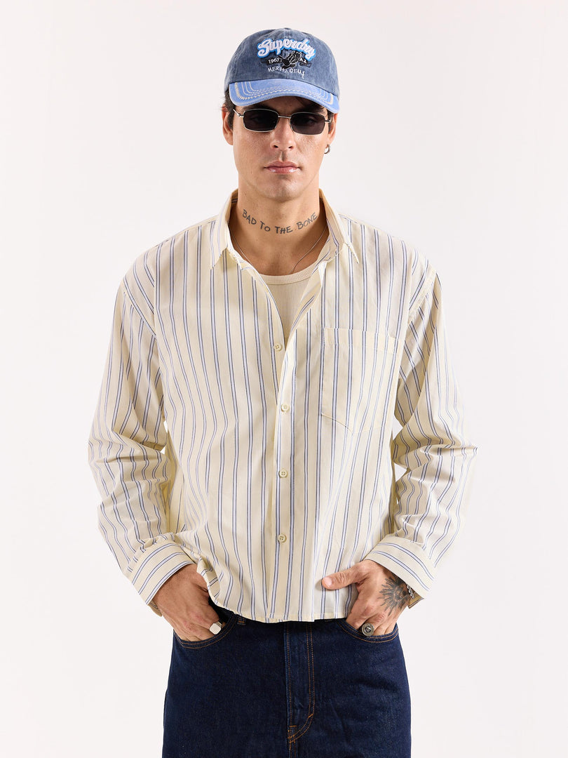 Powder Yellow Striped Poplin Oversized Shirt