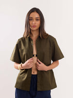Load image into Gallery viewer, Brown Twill Cropped Shirt
