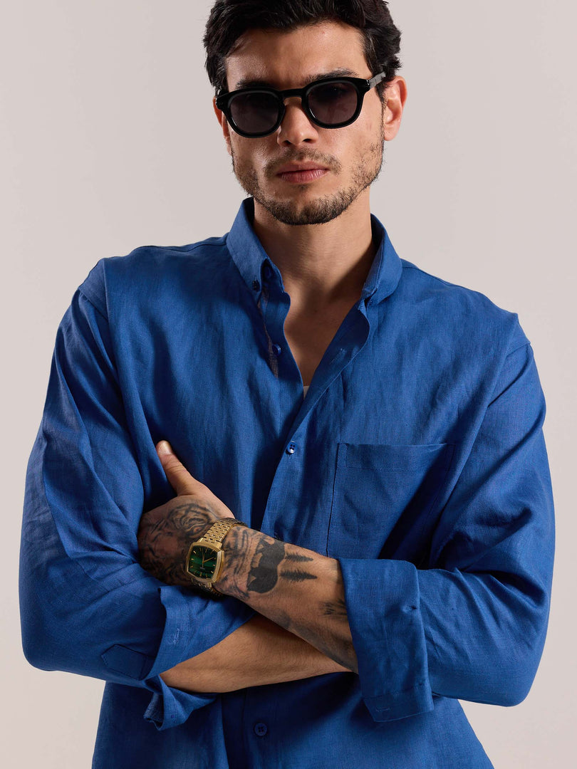 Cobalt Blue Irish Linen Shirt