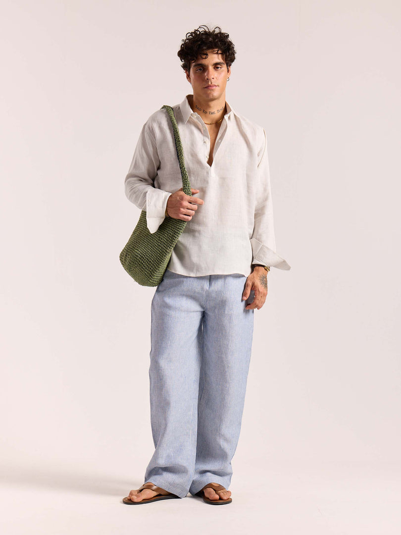 Almond White Linen Pullover