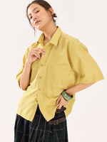 Load image into Gallery viewer, Mustard Checkered Cropped Shirt (Pre-Order)
