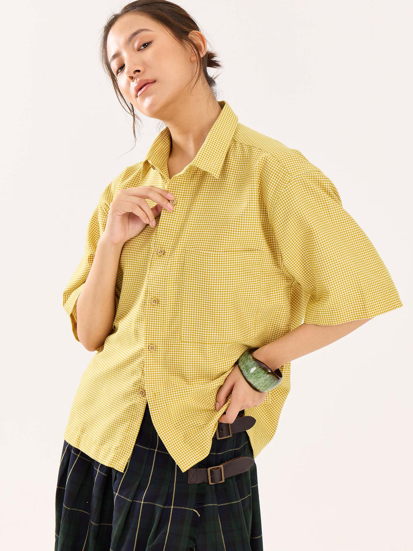 Mustard Checkered Cropped Shirt (Pre-Order)