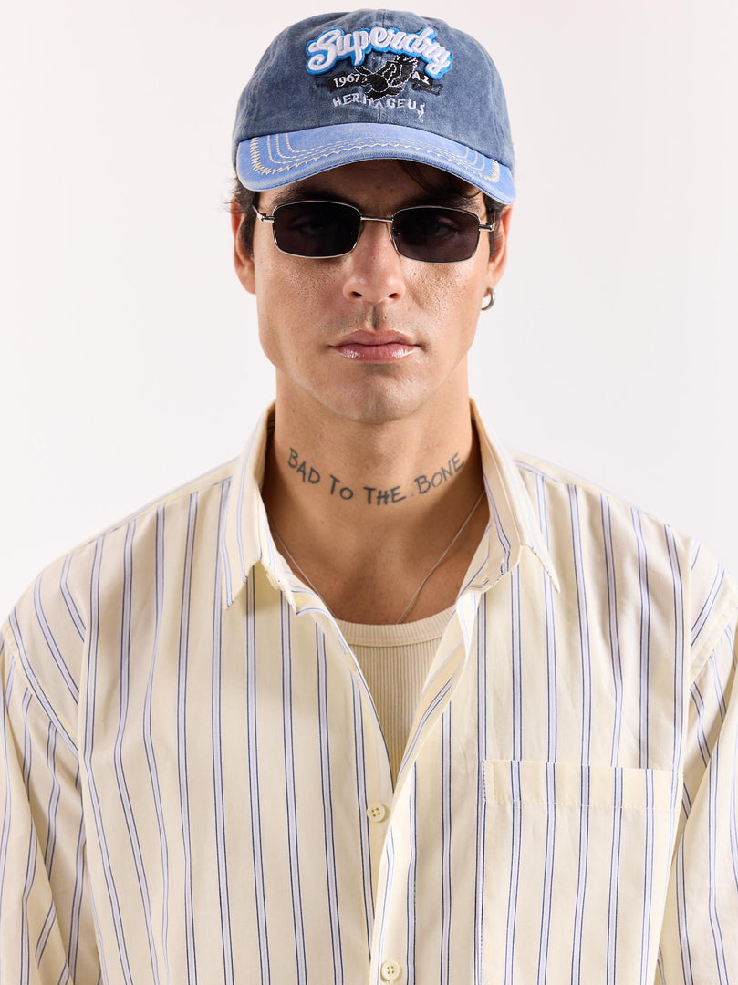 Powder Yellow Striped Poplin Oversized Shirt